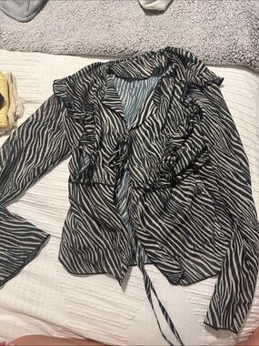 Strawberry Milk Mob Zebra-Print Ruffle Wrap Blouse - Black & White